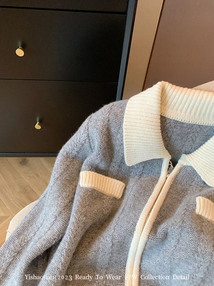 Korean Autumn Women Grey Cashmere Top Single Breasted Cozy Sweater Fashion Simple Cardigans Casual Cozy Outerwear Preppy Style 240812