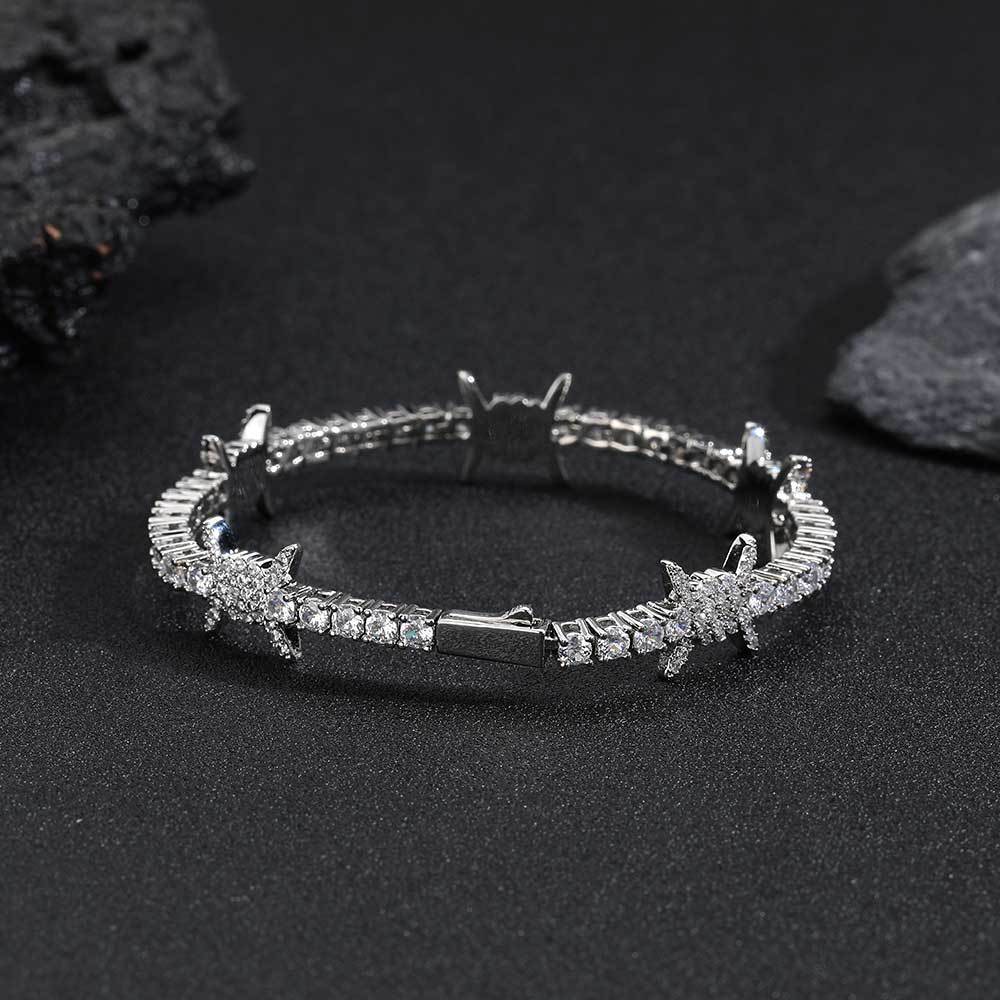 Hip Hop Thorn Tennis Chain 5A Zircon Necklace 18K Real Gold Plated Mens Spring Buckle Jewelry