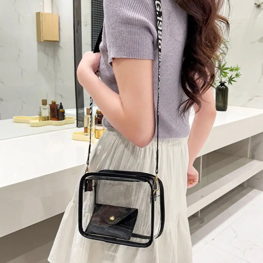Transparent Crossbody Bag for Women Candy Color Letter Fashion Shoulder PVC Jelly Small Square 240812
