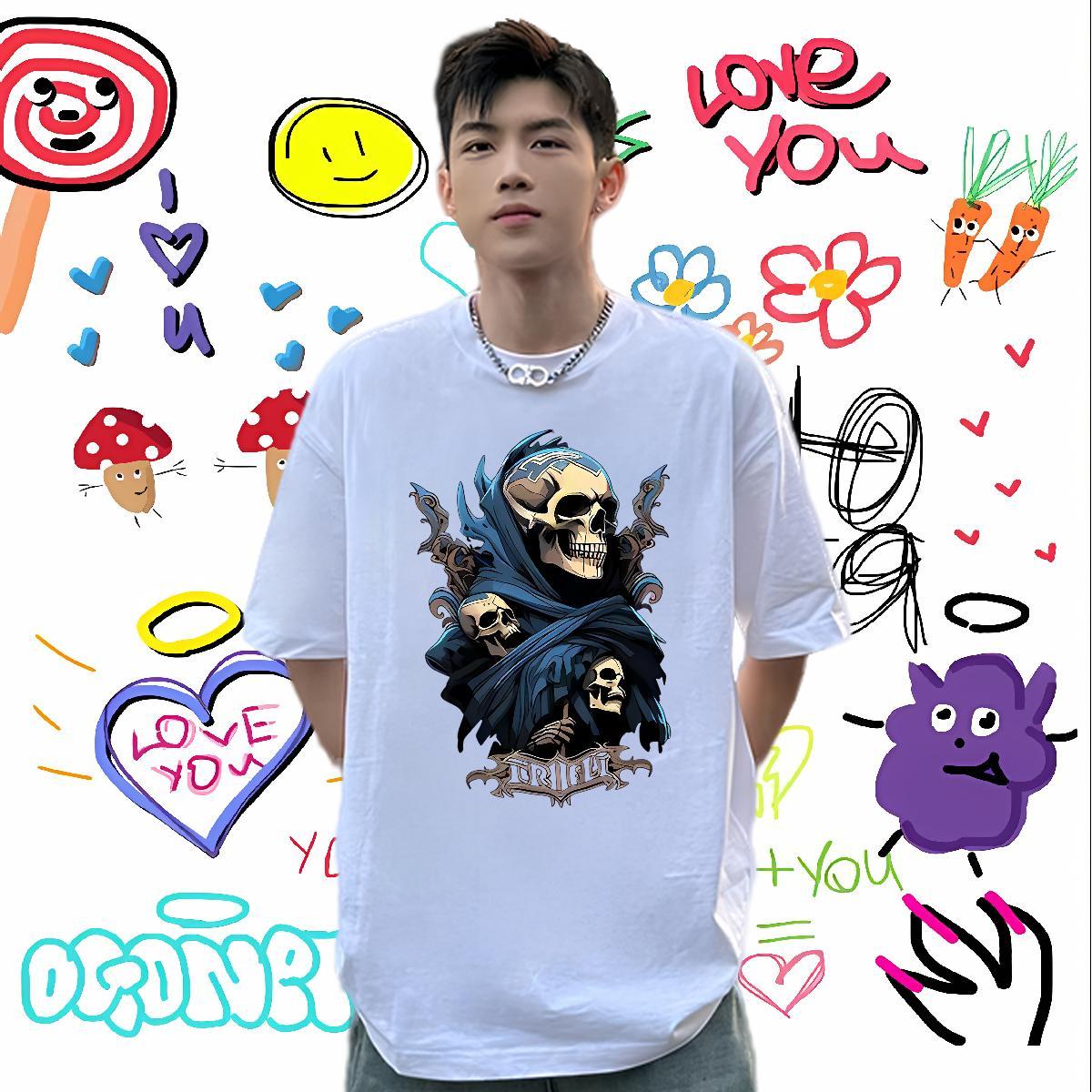 Fashion Mens T Shirts skull Tee Shirt 230g Cotton Home Outdoor Soft Custom Print Oversized Short Sleeve Soft Tshirt for Man Woman