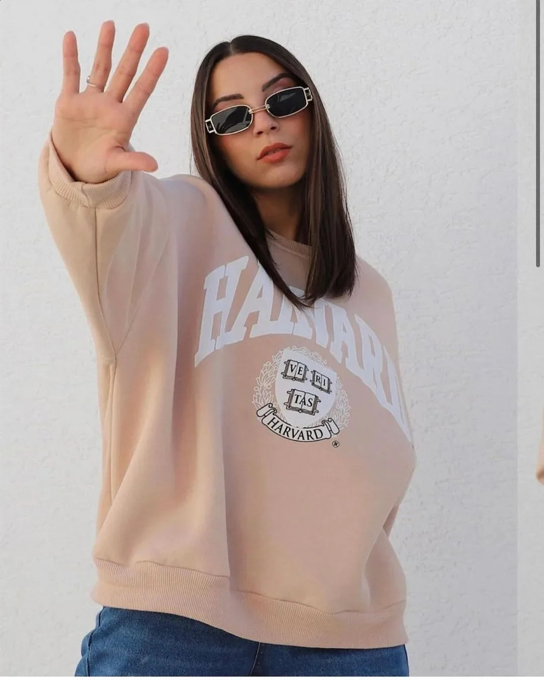 Womens Sweatshirt Oversize O-neck Long Sleeve Thicken Pink Sweatshirts Female Spring Winter Trendy Fashion Pullover Ladies 240812