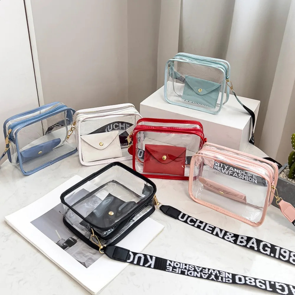 Transparent Crossbody Bag for Women Candy Color Letter Fashion Shoulder PVC Jelly Small Square 240812