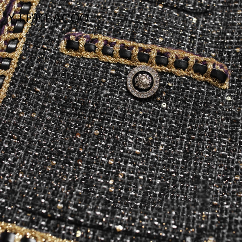 Brown Tweed Outerwear Spring /Autumn / Winter Coat Temperament One Piece Round Neck Casual Womens Jacket 240812