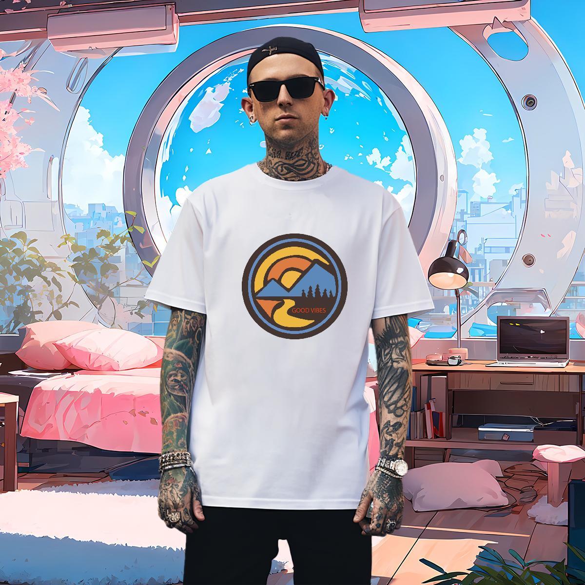 Soft Men Tops Tees mountains 230g 100% Cotton Home Outdoor Breathable Crew Neck T Shirt For Man Customized 2024 DIY Wear