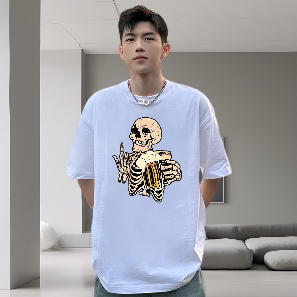 Free Shipping T-Shirts skull Clothes 230g Pure Cotton Sport Brand Custom Cartoon Breathable Short Sleeve Men Clothes T-Shirt
