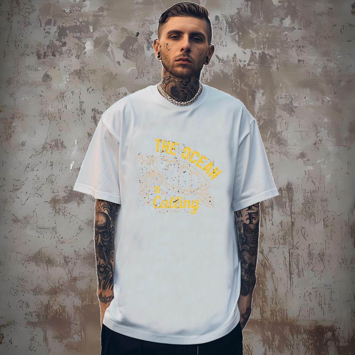 High Quality T Shirts Men Breathable Crew Neck Street Wear Floral Print 230g Pure Cotton Men Tees New Clothes