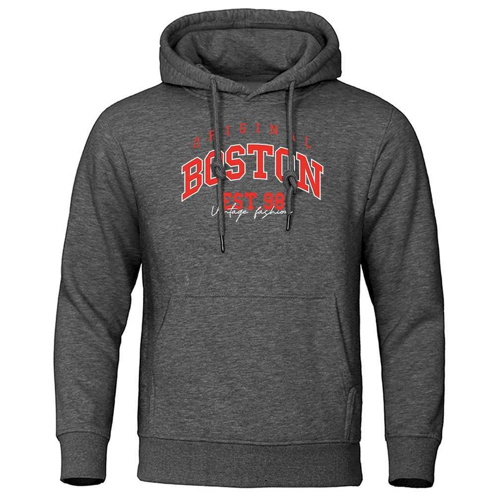 Original Boston Est.98 Prints Mens Hoodies Simple Oversize Hoodie Street Comfortable Hoody Hipster Soft Autumn Streetwear WomanXJ240812