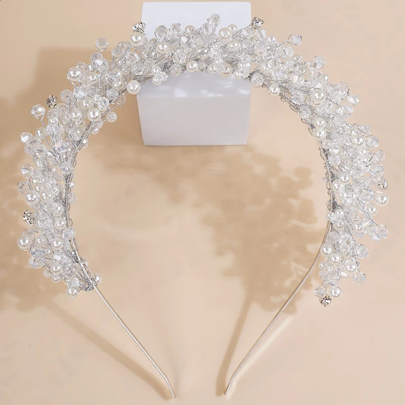 Pearl Crystal Bridal Crown Headpieces Handmade Party Wedding Hair Accessories Vintage Rhinestone Women Headband Tiaras 240805