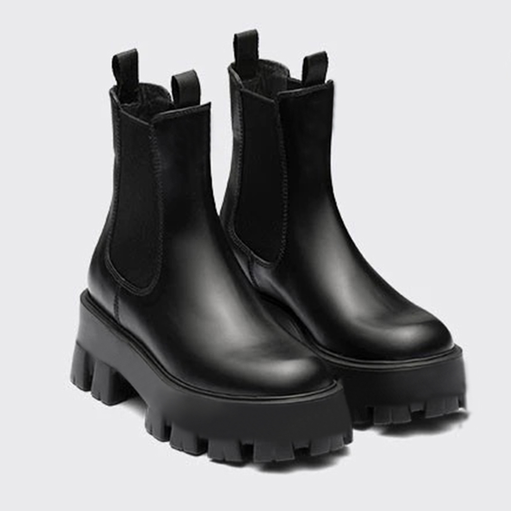 New Monolith polish Leather Ankle Chelsea Boots platform Wedges slip-on round Toe block heels Flat booties luxury designer for women factory footwear size35-41