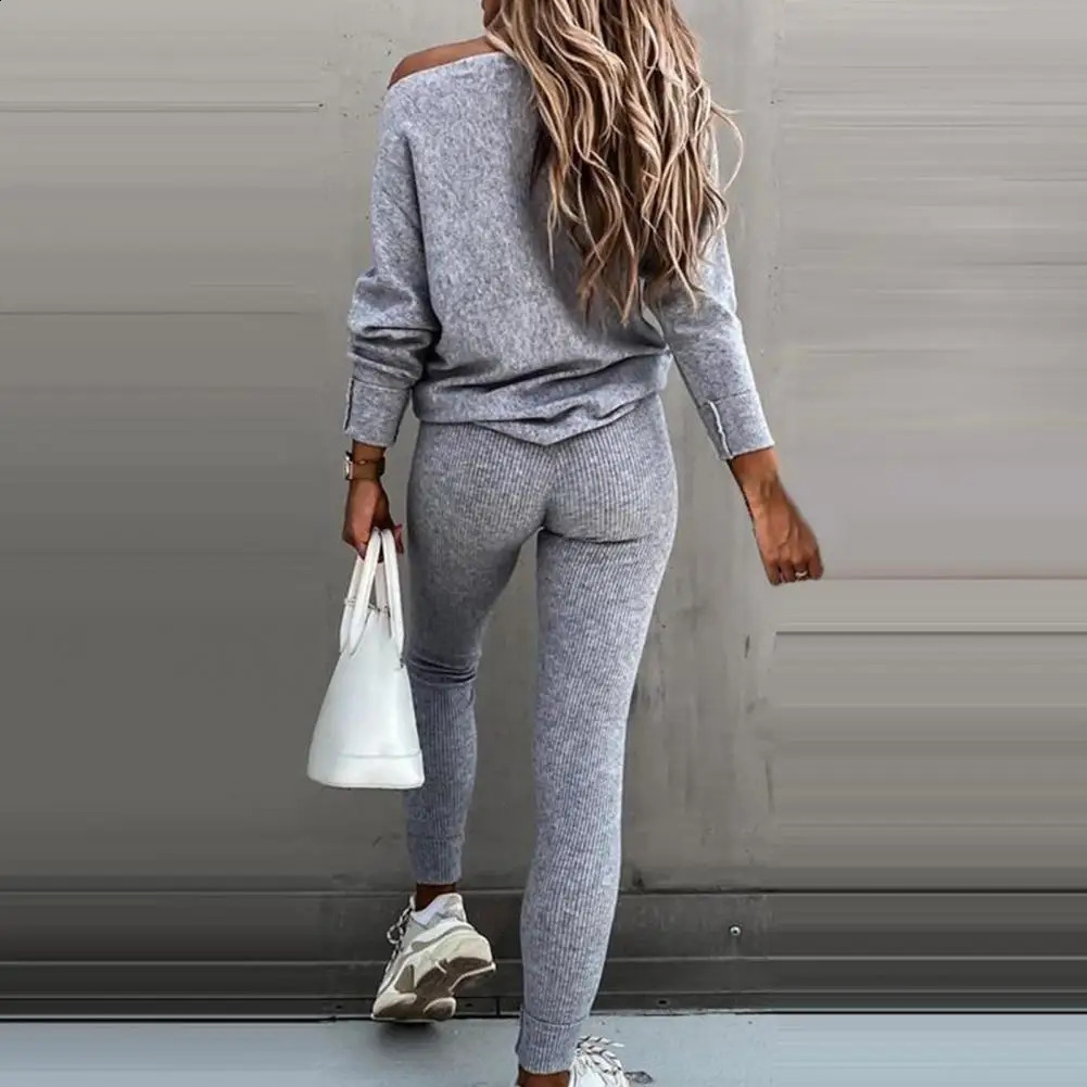2Pcs/Set Fitness Trendy Women Tracksuit Round Neck Sweatshirt Blouse Drawstring Pants Set Female Pullover Sweatpants Sports Suit 240812