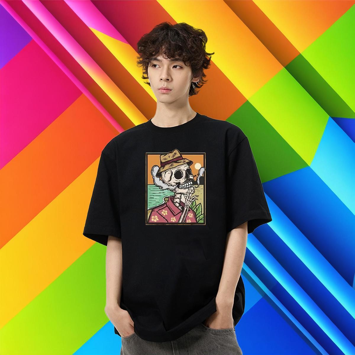 Factory Direct Man T Shirts skull Tshirts 100% Cotton 230g High Street Hip Hop Soft Customized Print O Neck Short Sleeves Men Tees
