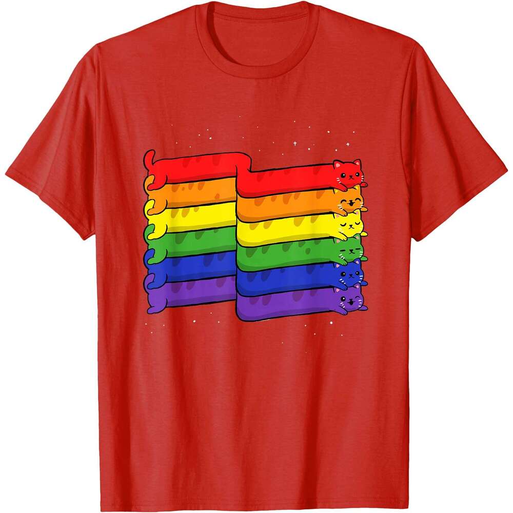T shirt for Mens Rainbow Cats Shirt LGBTQ+ Kitty Lover Pride Month Lgbt Flag T-Shirt Shirts Tshirt Graphic Tee Casual Tops Clothes Short sleeve