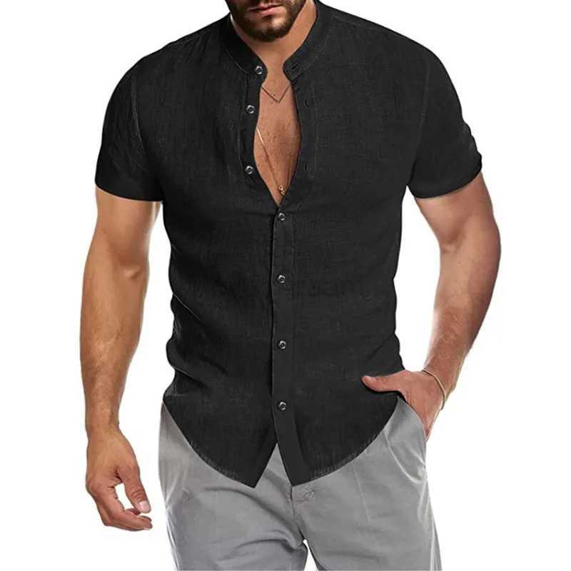 2024 New Summer Casual Solid Color Shirt All-match Personality Simple Stand-up Collar Short-sleeved Mens ShirtXJ240812