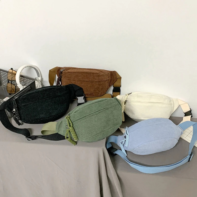 Women Waist Pack Large Capacity Corduroy Fanny Street Style Chest Bag Fashion Shoulder Crossbody Bags Casual Belt 240810Z