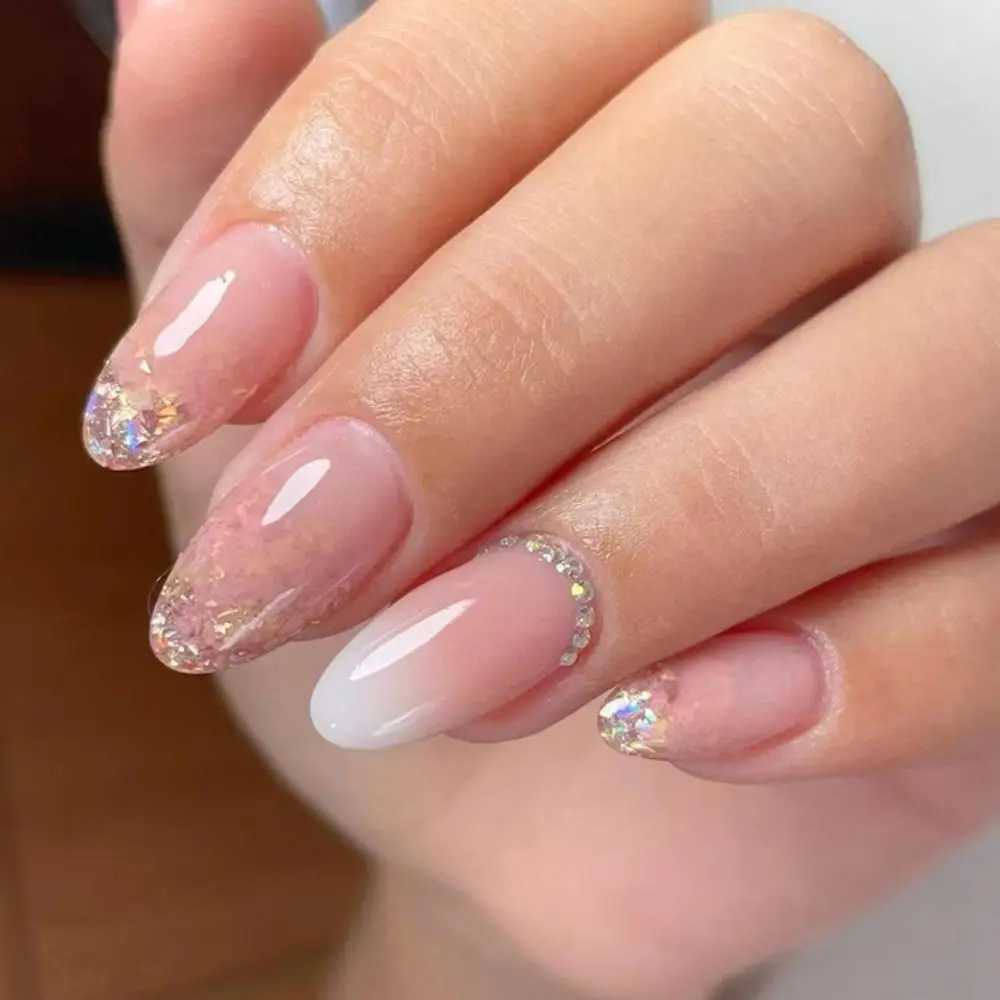 24 pieces of detachable almond fake nails pearl decoration elegant design French fake nails full nail art tips pressure machine on nails W240810