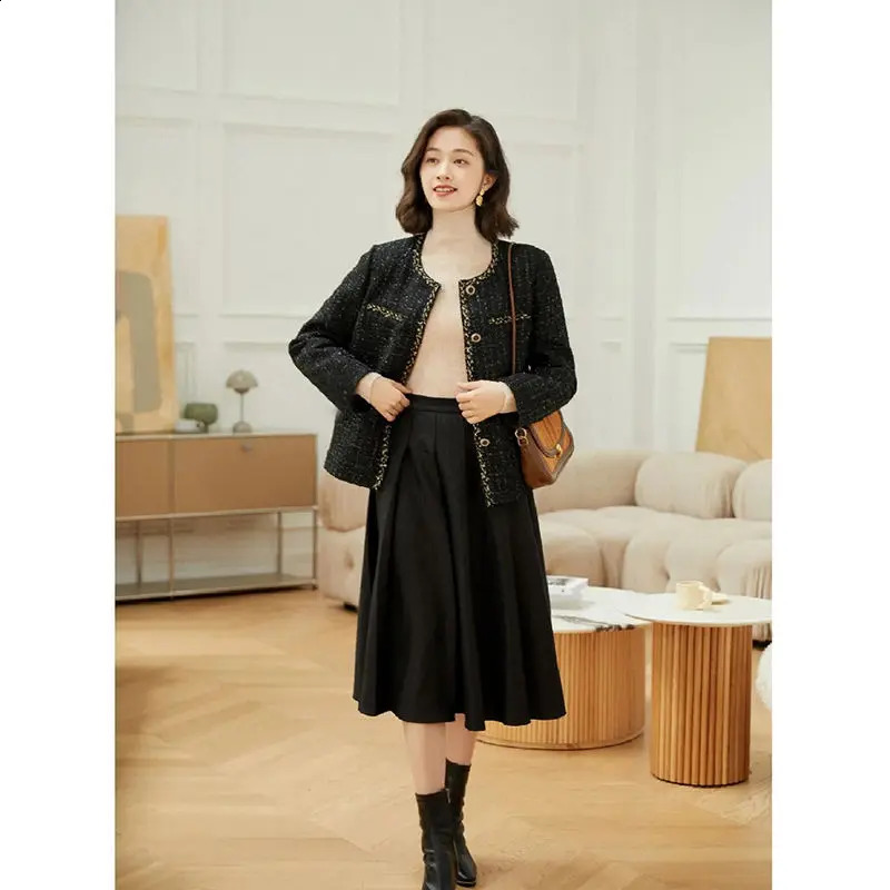 Women Spring Autumn Small Fragrance Tweed Coat Female Short Single-breasted Jackets Ladies O-neck Loose Outerwear Q183 240812