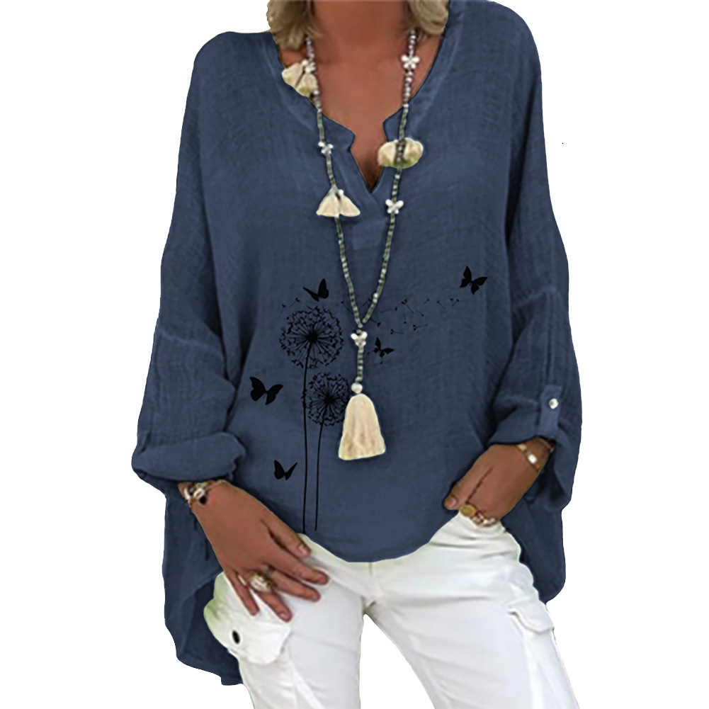 Butterfly Dandelion Print Loose Blouse Shirt Tunic Top 3XL Cross