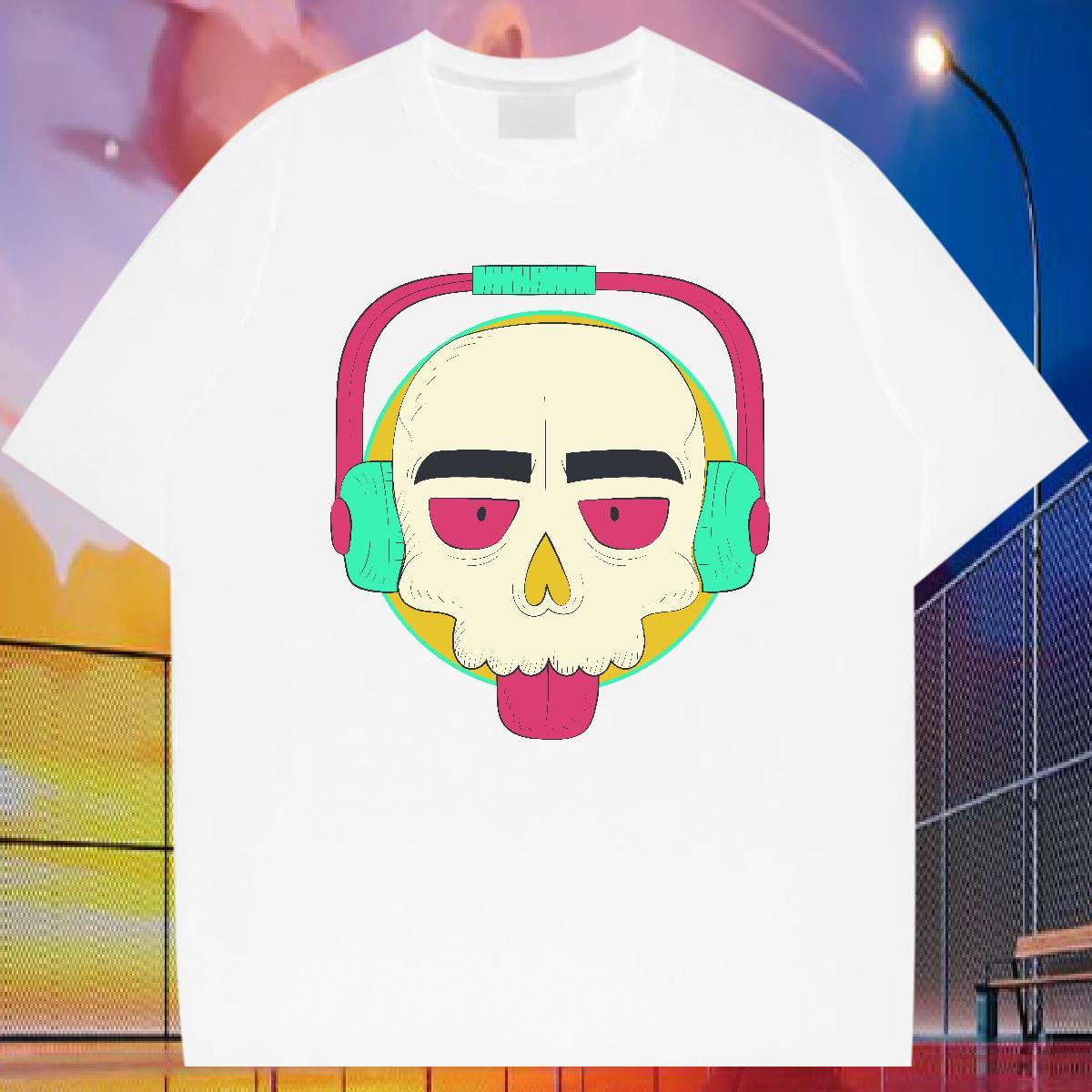 Fashion Design T Shirt For Man skull Tops Tees 230g 100% Cotton Street Wear TOP Quality Floral Print Breathable Crew Neck Mens Tshirts