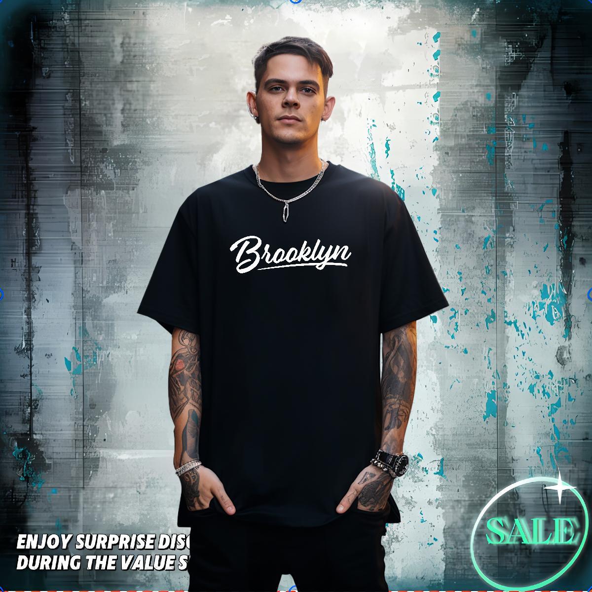 2024 DIY T Shirt For Man Brooklyn Tshirts 230g Cotton High Street Hip Hop Designer Oversized Breathable Short Sleeve Men Tshirts