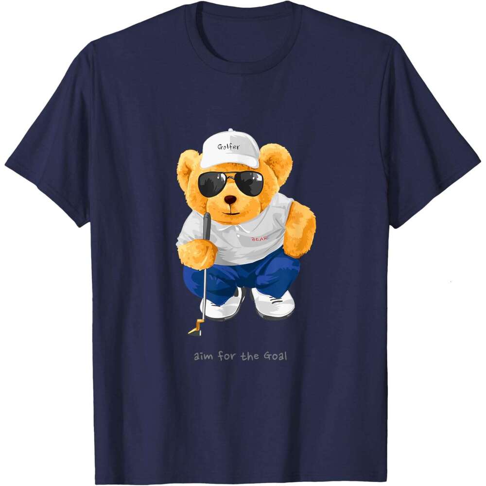 T shirt for Mens Cool Wild Teddy Bear Playing Golf Style Illustration T-Shirt Shirts Tshirt Graphic Tee Casual Tops Clothes Short sleeve