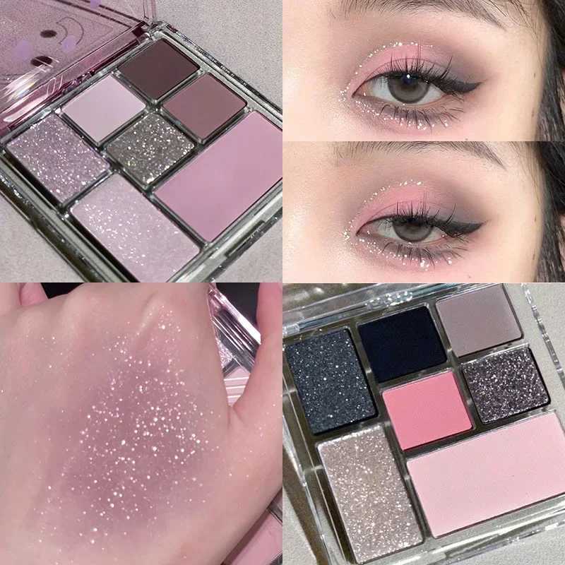 7-color eye shadow palette gray powder black smoke eye shadow B Highlighter Korean glitter eye shadow cosmeticsW241212