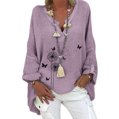 Butterfly Dandelion Print Loose Blouse Shirt Tunic Top 3XL Cross