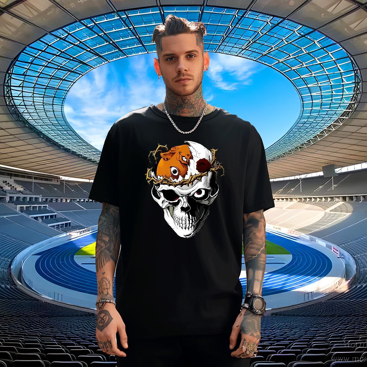 Designer Fashion T-Shirts for Men skull Top Tees 230g Cotton Street Casual Soft DIY Printed O-Neck Short Sleeve Men Tops Tees