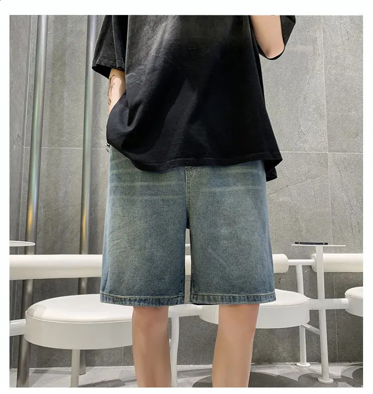 Summer Men Shorts Hip Hop Harem Denim Jeans Boardshorts Fashion Loose Cotton Baggy Skateboard Shorts Black Plus Size A04 240812