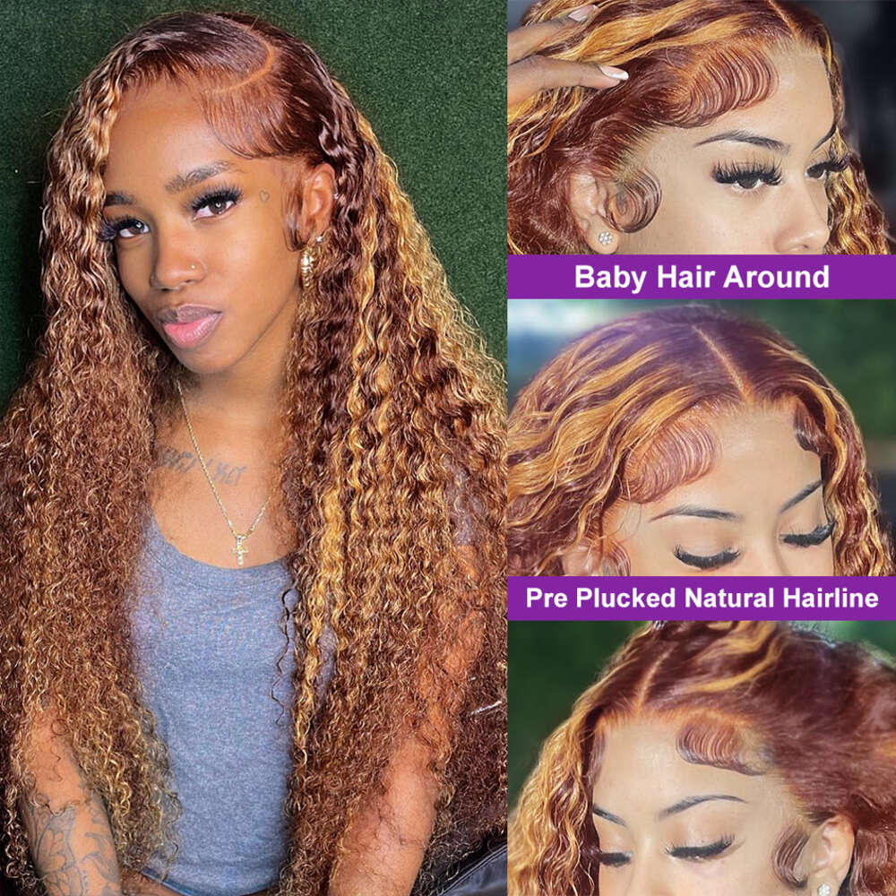 Kinky Wigs Highlight 13X6 Frontal 100% Human Hair Water Deep Curly Wave 13X4 HD Lace Front Wig