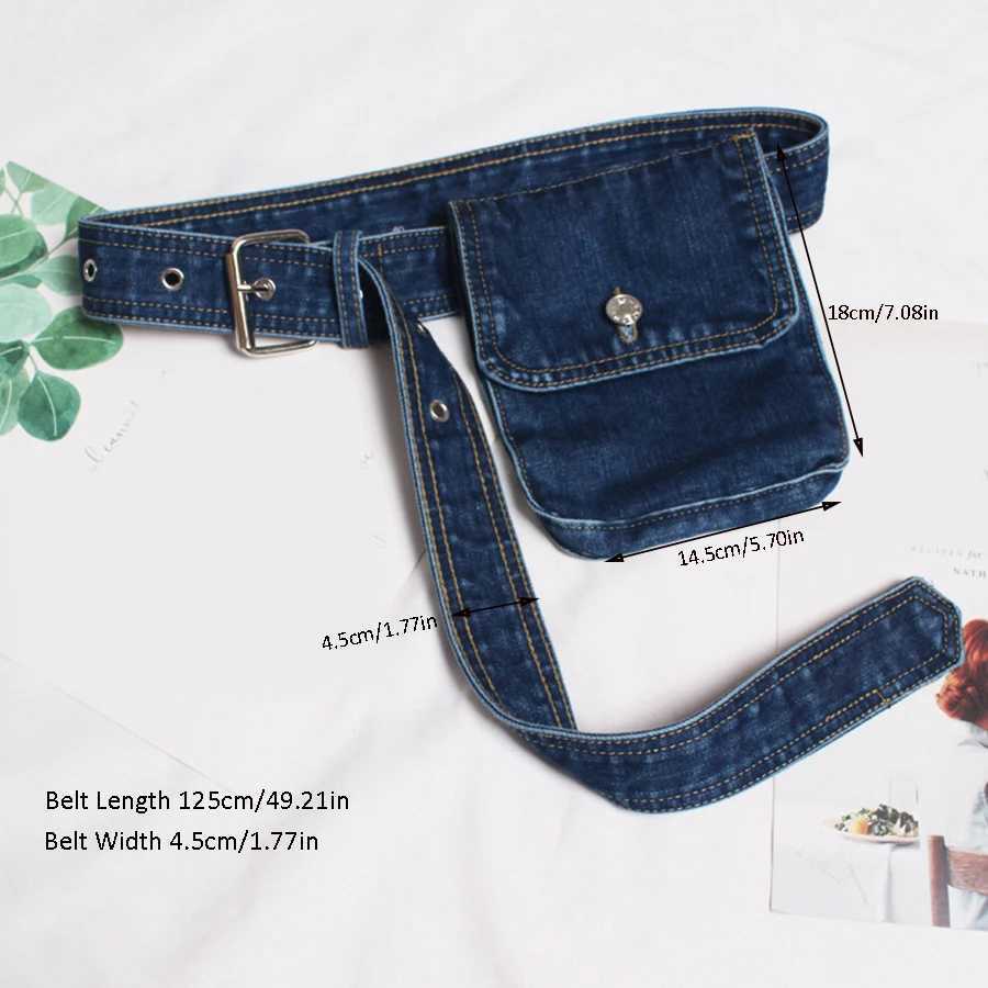 Belts Womens Retro Embossed Denim Belt Bag Retro Embossed Cotton Waist Bag with Phone and Coin Pocket Perfect for Going Out Y240810ACZN