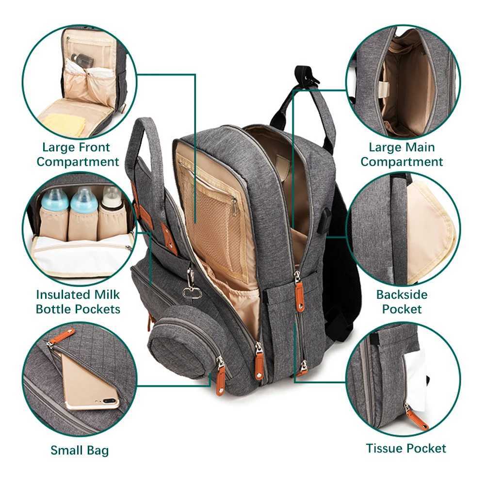 Portable dial bag backpack travel baby care bag large capacity mother bag waterproof strap USB charging port W240812
