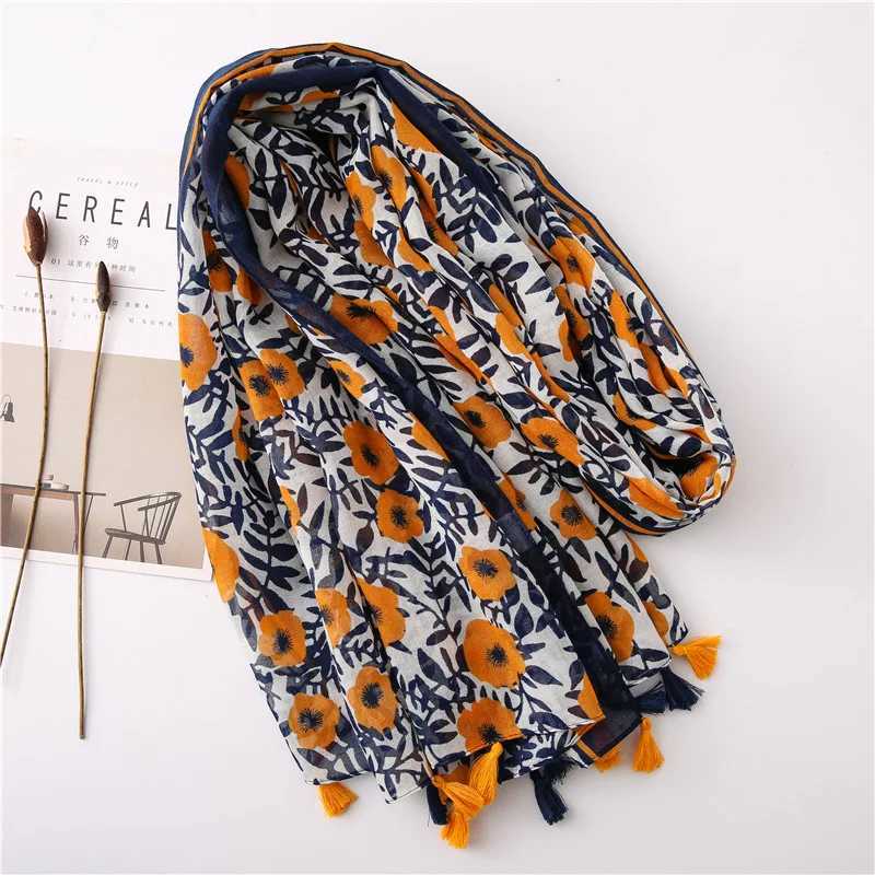 New Bohemian style printed pleated womens scarf large size sheer breathable veil headscarf fashionable bandage scarf W240810