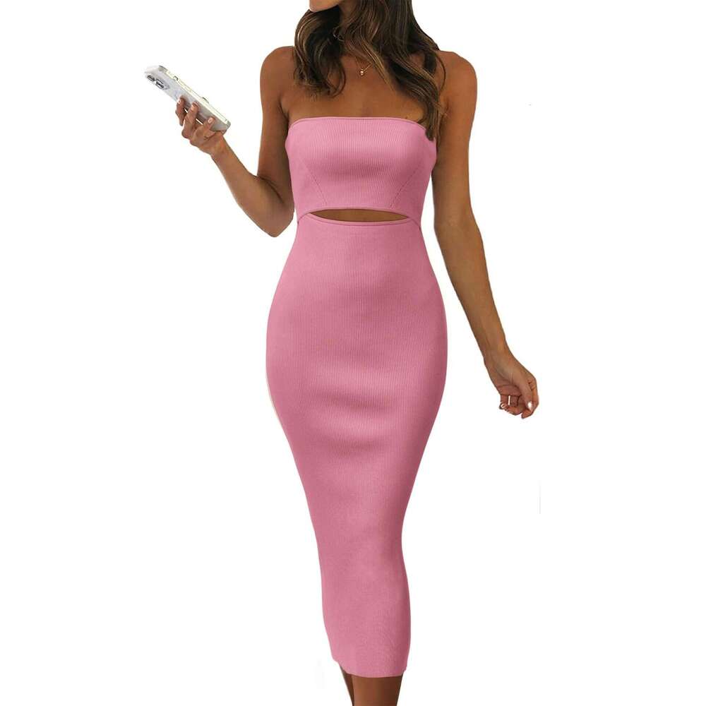 2024 Summer New TIKTOK Womens Knitted Strapless Slim Fit Hip Hugging Long Dress Long Summer Dress Fishtail Dress Loose Bifurcated Silk Dress Lace Dres