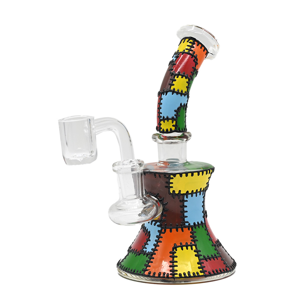Glass Water Pipe With Jigsaw Themed Glass Bong Patchwork,Borosilicate Glass Hookah,Hand Painted,Cute Patchwork Glass Smoking Item,Smoking Accessaries,