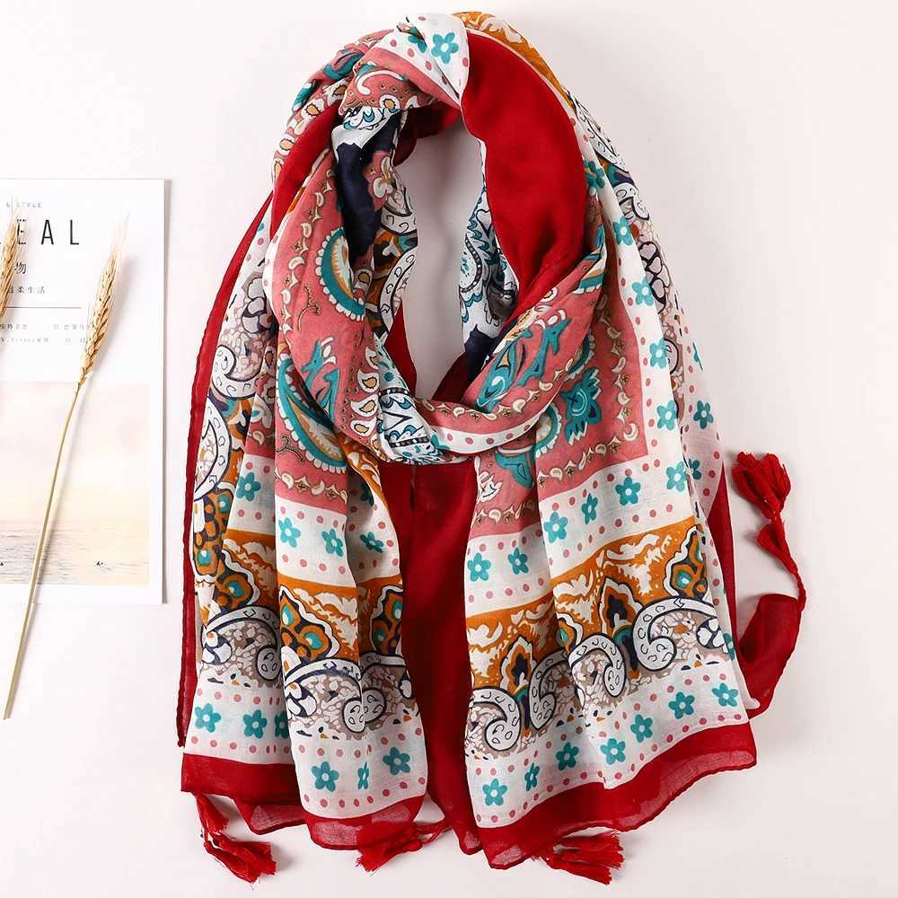 Luxury brand 2021 cotton scarf womens large shawl Pashmina Muslim headscarf Foulard design printing womens beach hair stealing scarf Pareo W240810