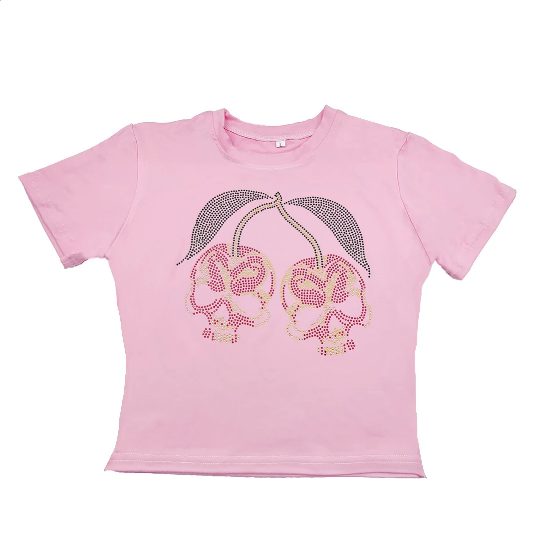 Y2K clothes 2000s Vintage Harajuku Fairy grunge Short Top womens T-shirts Rhinestones Goth Skull Tees E-girl EMO Crop Tops 240812 - view 3