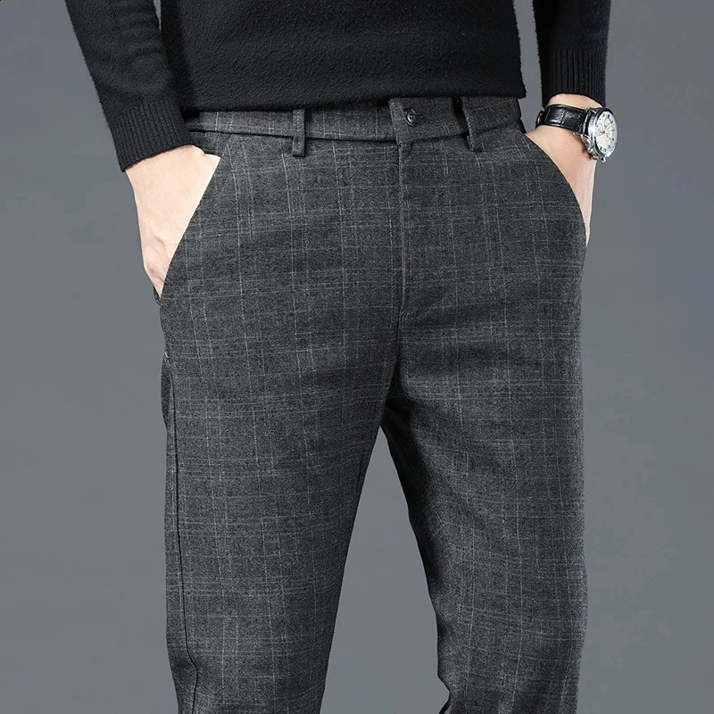 Spring Autumn Korea Business Men Pants Cotton Comfortable Elastic Plaid Casual Fashion Trousers Male Suit Pant 240810