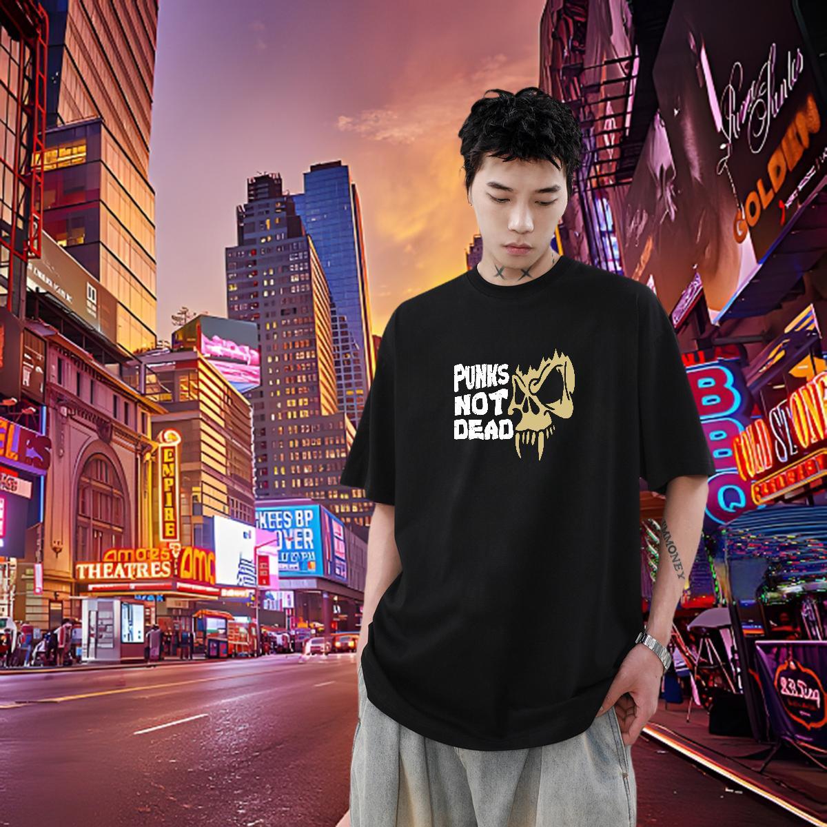 Free Shipping T Shirts Men skull Tees 100% Cotton 230g Casual Daily Wear Loose Floral Print Crew Neck Breathable Tshirts
