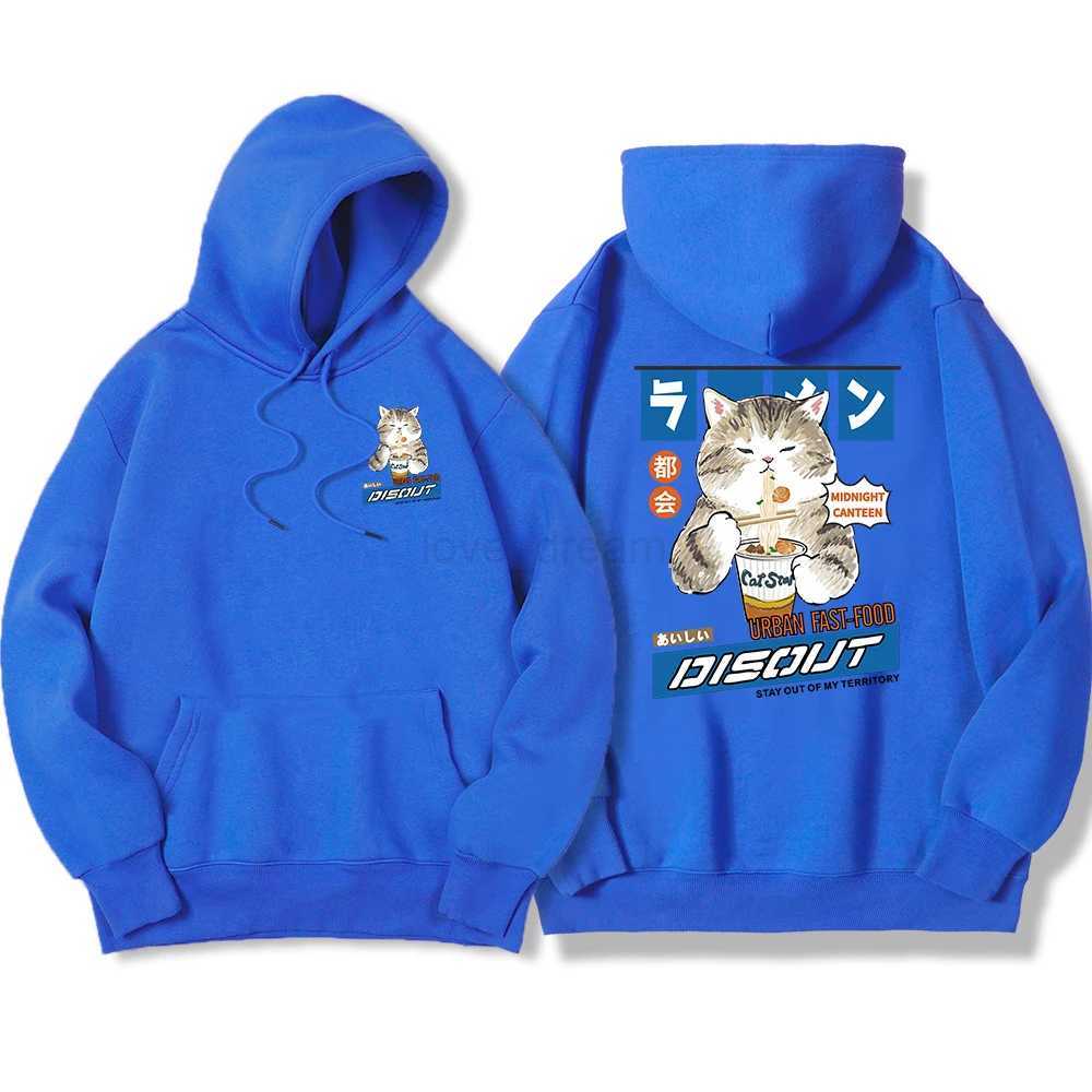 Japanese Harajuku Noodle And Sushi Cat Male Hoody Harajuku S-Xxl Sweatshirt Fashion Warmhooded Autumn Warm Oversize StreetwearXJ240812