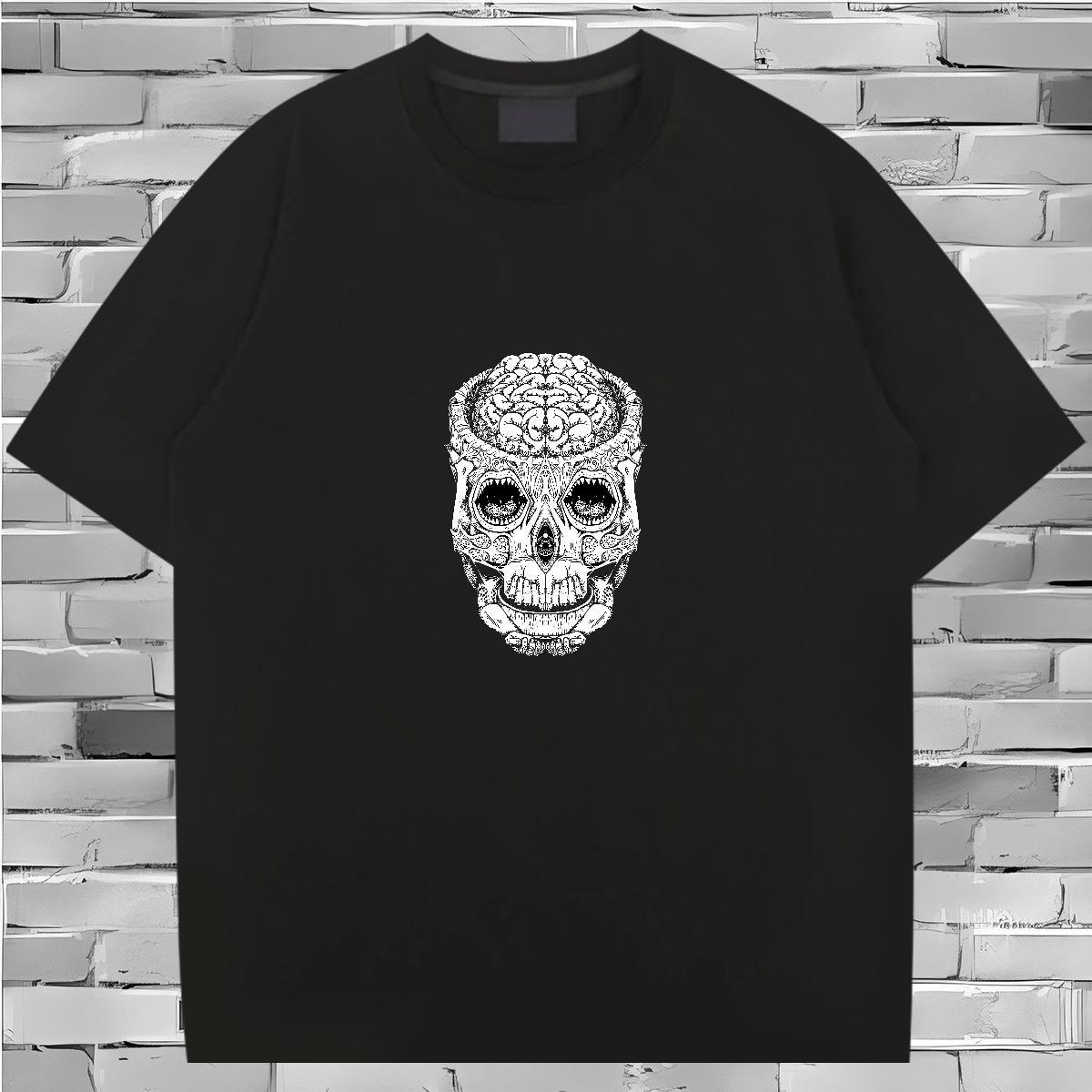 New Arrival T Shirts Men skull Tees 230g Cotton Casual Daily Wear Designer Asian Size Breathable Crew Neck Mens Tshirts