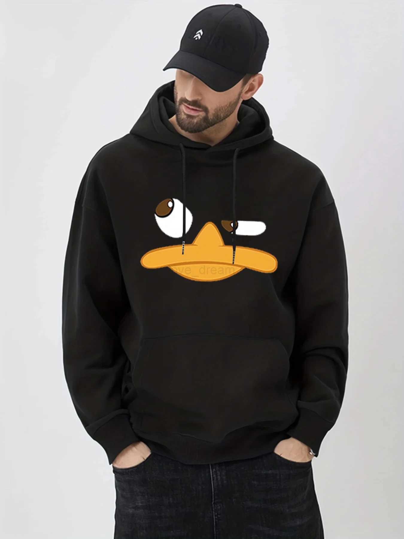 Fun Cartoon Duck Print Clothing Men Nuevo En Sudaderas Design New Sudaderas Para Hombre Black White Fashion Graphic HoodiesXJ240812