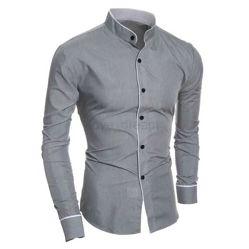Mens Spring New Solid Color Simple Casual Korean Version Slim Fit Long Sleeve ShirtXJ240812