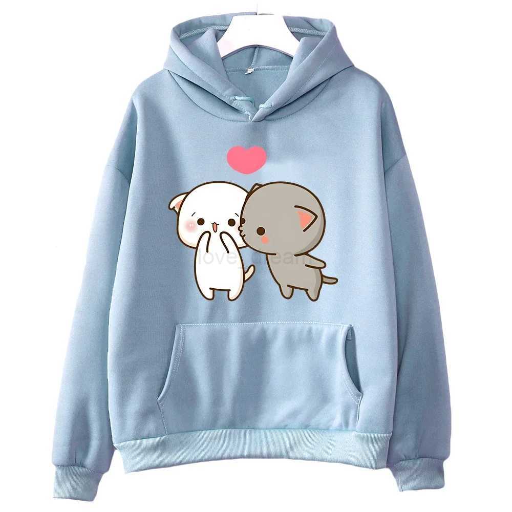 Peach And Goma Mochi Cute Cat Cartoon Print Clothing Plus Size Hoodie Men Women Couple Sweatshirts Long Sleeve Fmeale StreetwearXJ240812