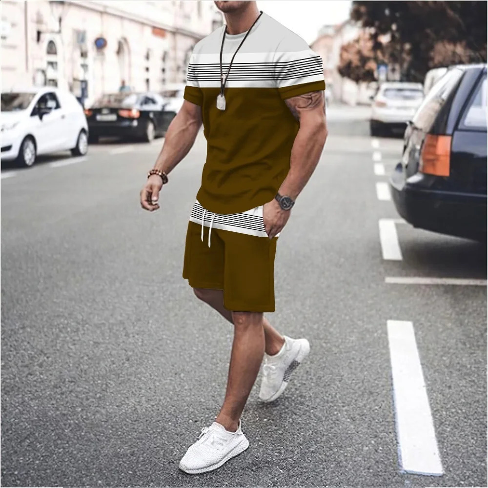 Mens Sports Suit T shirt Solid Color Casual Plus Size Tracksuit Man Summer Clothing Streetwear Male Shorts Two Piece Sets 240812