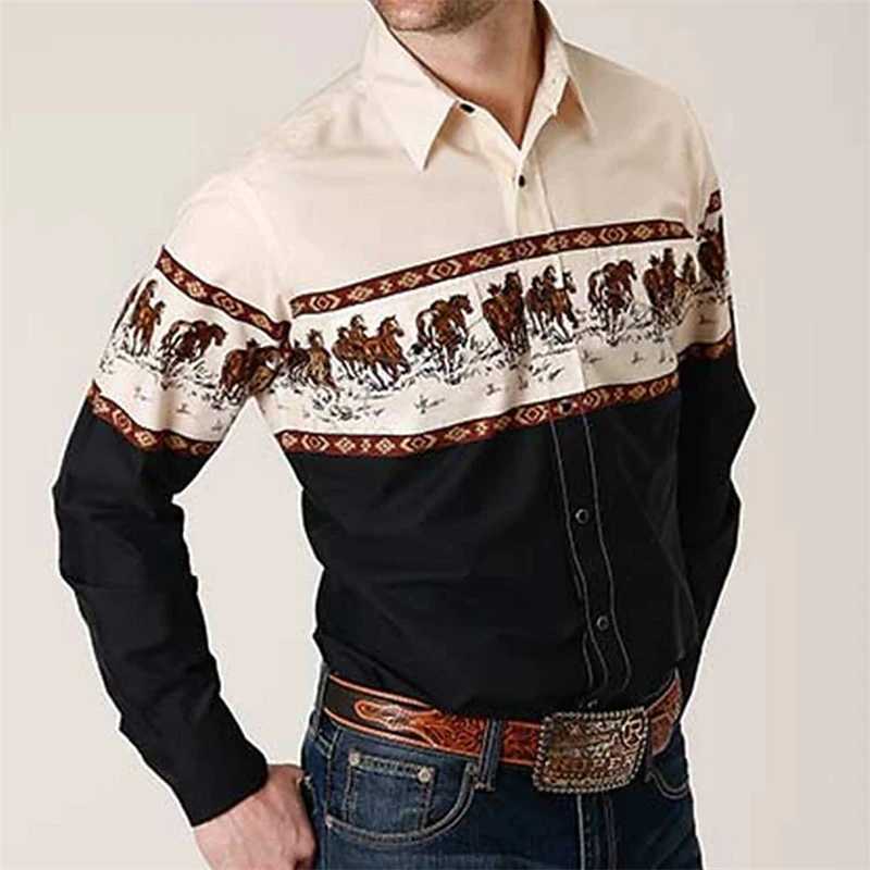 Mens button-up shirt casual business spring and summer plus size long sleeve flat lapel street resort wear fashionable casualXJ240812