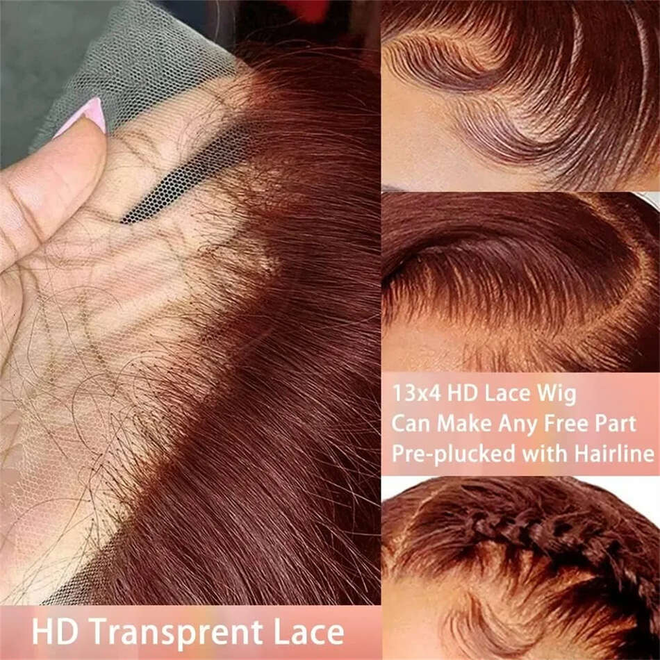 13X4 Reddish Front Wigs Body Wave Transparent Red Brown Colored Lace Frontal Human Hair Wig Pre Plucked