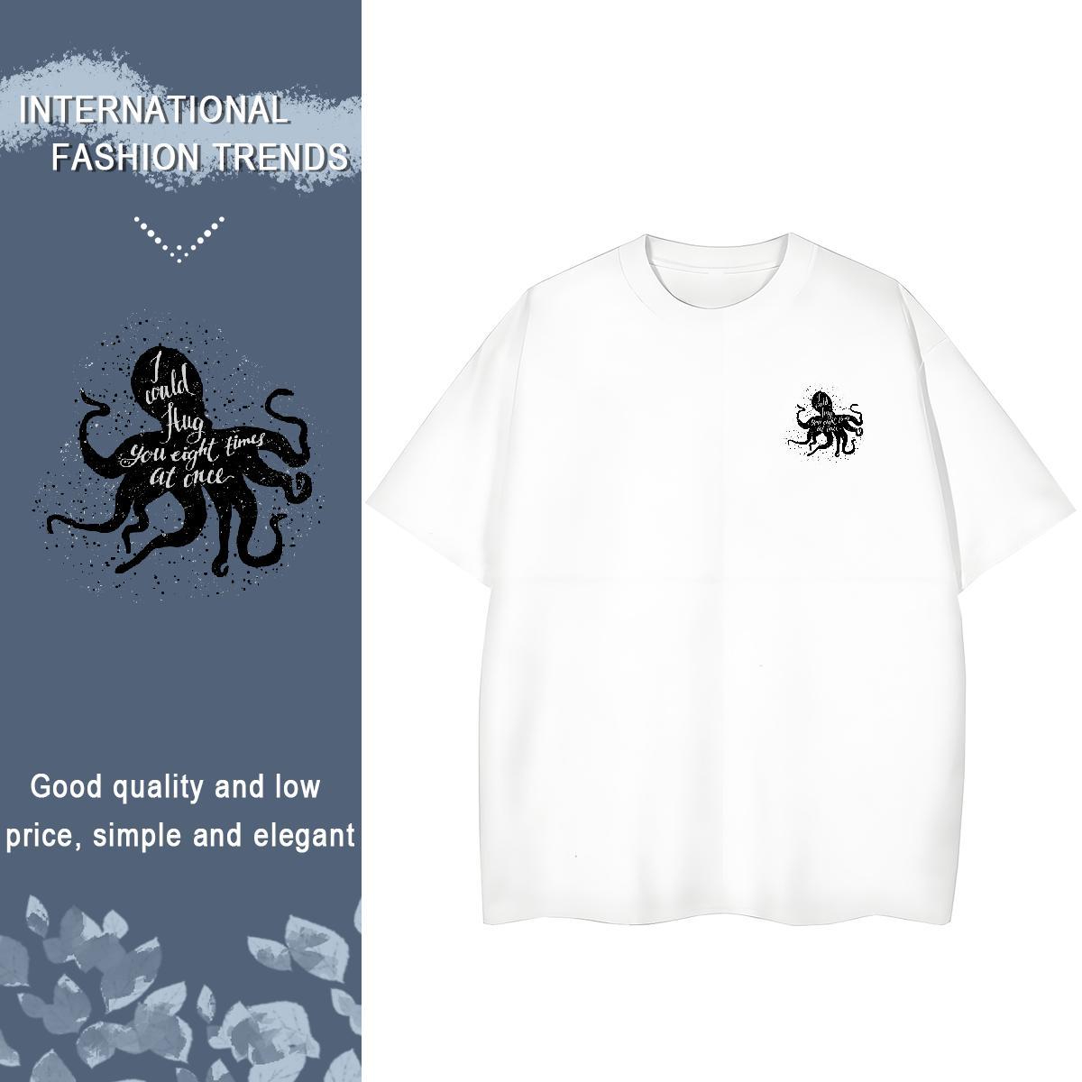 T shirt 230g 100% Cotton octopus Street Wear Breathable Short Sleeve Cartoon Print Men Clothes T-Shirt Wholesale Classic Tops