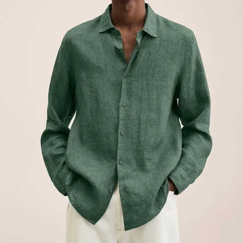 Mens Clothing Autumn and Winter New Temperament Versatile Fashion Splice Button Lapel Long Sleeve Solid Color Commuting ShirtXJ240812