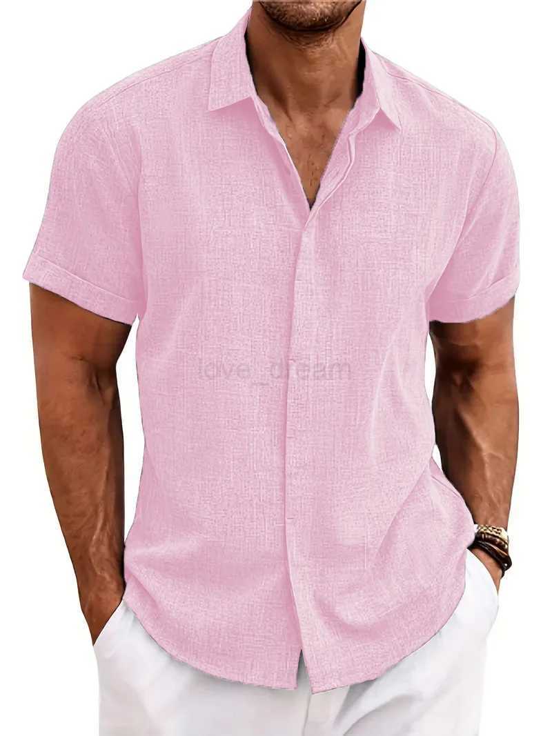 Summer Fashion Mens casual beach short-sleeved Shirt lapel solid color short-sleeved Shirt for MenXJ240812