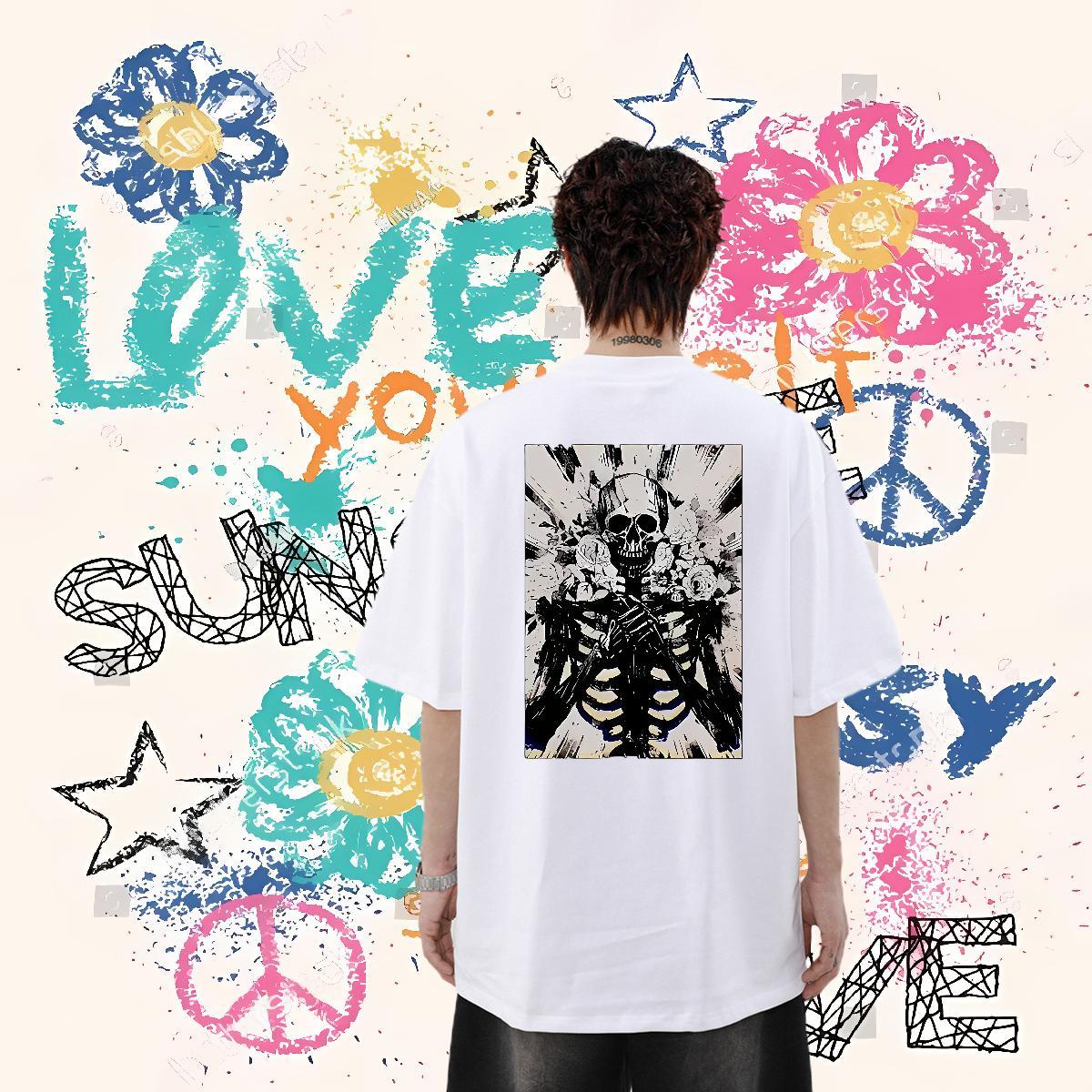 Fashion Mens T Shirts skull Tshirts 100% Cotton 230g Daily Outfit Loose Customized Pure Cotton Couples T Shirts